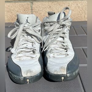Jordan Retro 12 High-Top Sneakers in White/French Blue/Metallic Silver